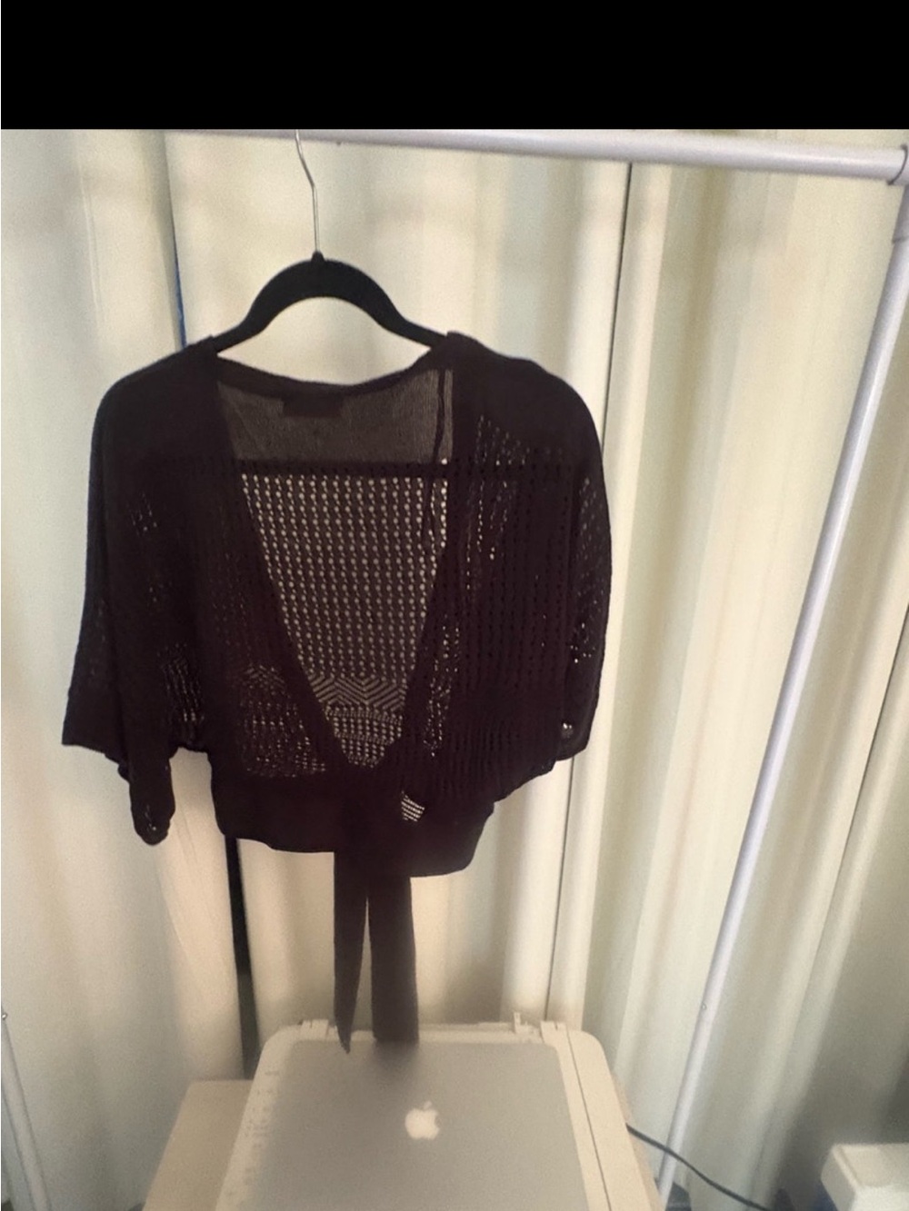 Suzy Shier Black Open-Knit Tie-Front Cardigan